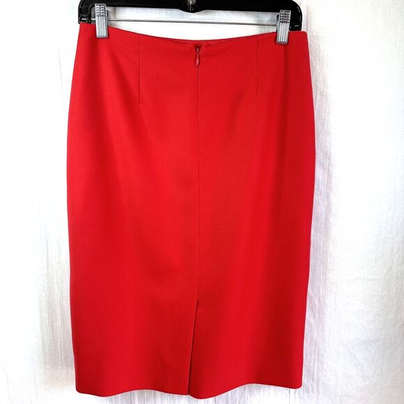 Eccoci Women's Scarlet Red Wool Knee Length Lined Pencil Skirt Sz 4 - Picture 4 of 15